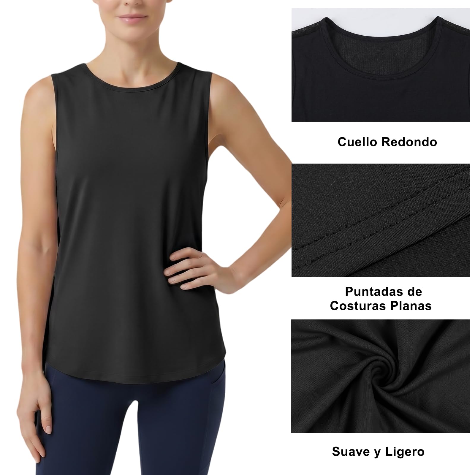 Camiseta Deportiva Mujer Espalda Malla Top Deportivo Transpirable de Secado Rápido Camiseta Sin Mangas de Fitness Alta Elasticidad Ligero Yoga Tops Cuello Redondo Shirt para Running Gimnasio