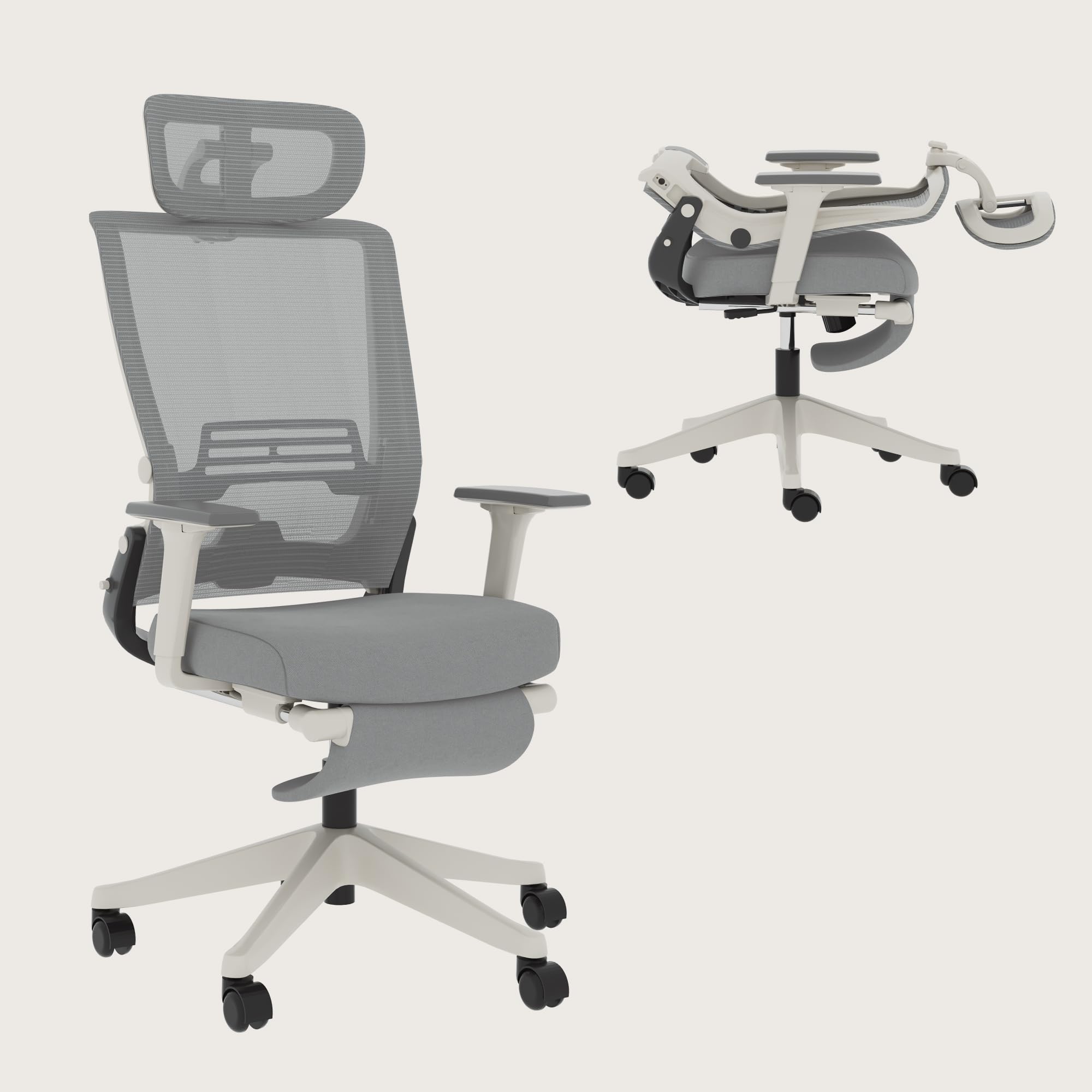 FLEXISPOT Silla de Oficina Ergonómica, Silla de Oficina Plegable con Apoyo Lumbar, Reposabrazos Regulables en Altura, Reposacabezas 2D, Silla de Escritorio de Malla para Oficina Casa-Seal