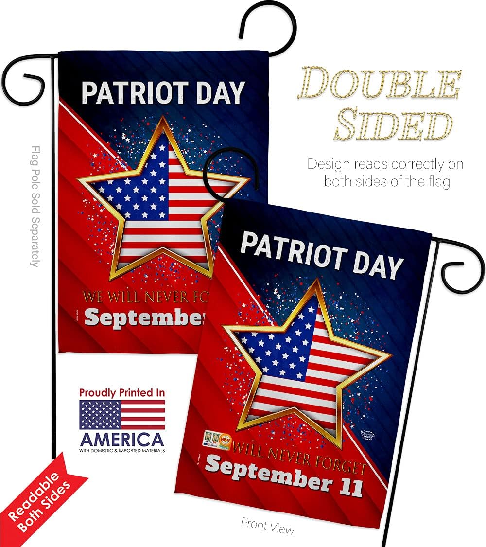 Never Forget 9/11 Garden Flag - Pack Patriotic Patriot Day World Planet Peace Environment Awareness United State American USA Vintage Applique - House Banner Small Yard Gift Double-Sided 13 X 18.5