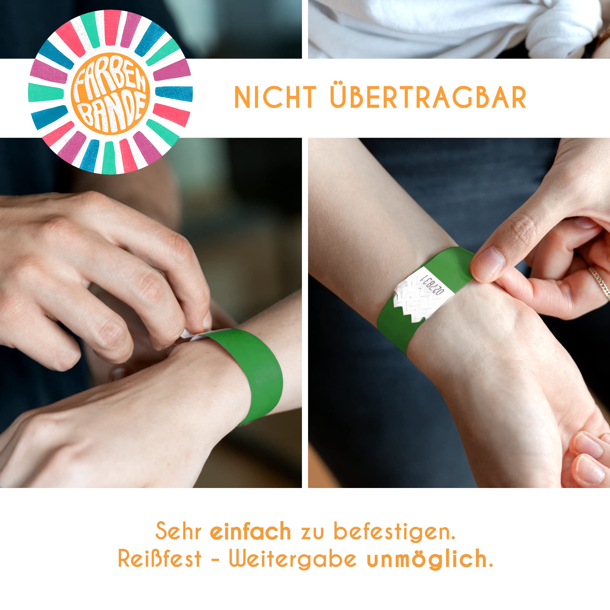 FARBEN BANDE® 1000 Einlassbänder Dunkelgrün/Eintrittsbänder 19mm aus Tyvek/Party Bändchen reißfest, wasserdicht und nummeriert/farbige Partybänder/Einlassbändchen für Party, Festival & Feste