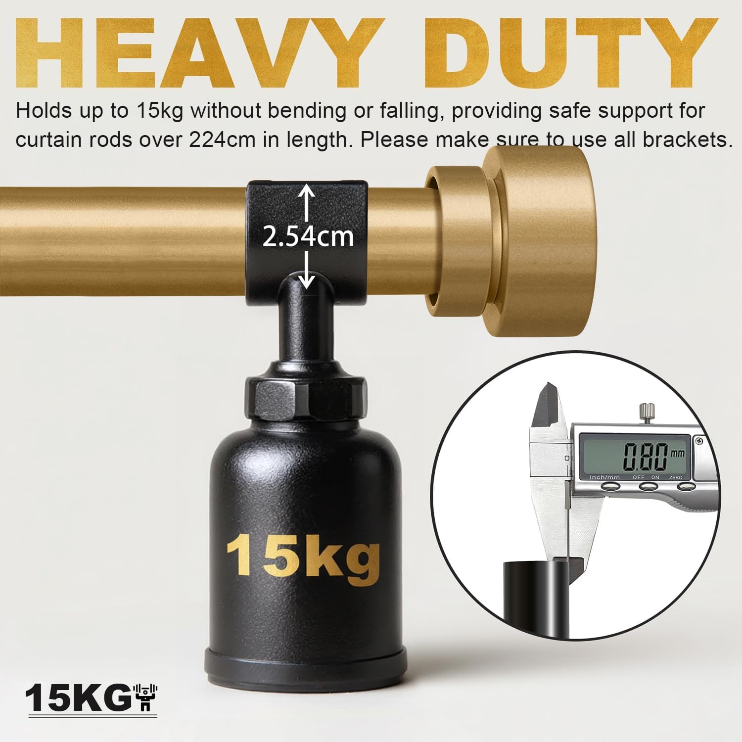Asta per Tende Oro 80-292cm, Asta per Tende Regolabile in Metallo Resistente con Staffe e Finiali, Asta per Tende Estensibile per Finestra per Esterno, Camera da Letto, Cucina, Soggiorno