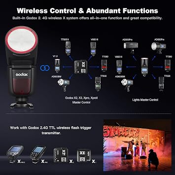 Godox V1 V1-C V1 for Canon Flash Round Head TTL Shot Speedlight 76Ws