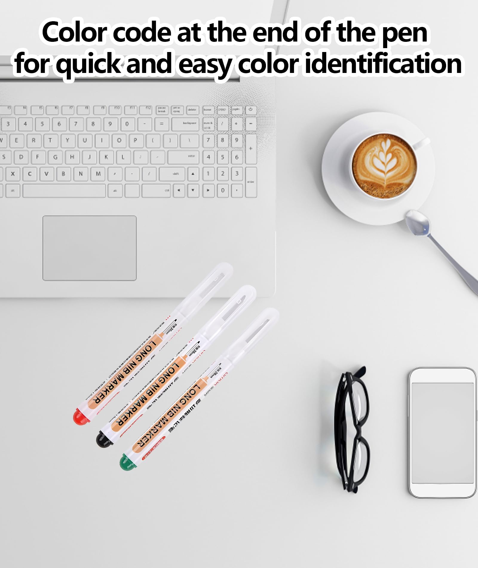 Buildcon 3 pieces Multi-Function Marker Set: Permanent Marker Pen, Long Nib Marker for Deep Marking, Highlighter Pens for Study, and Designer Pen for Art & Technical Work(Black, Red, Green) 2