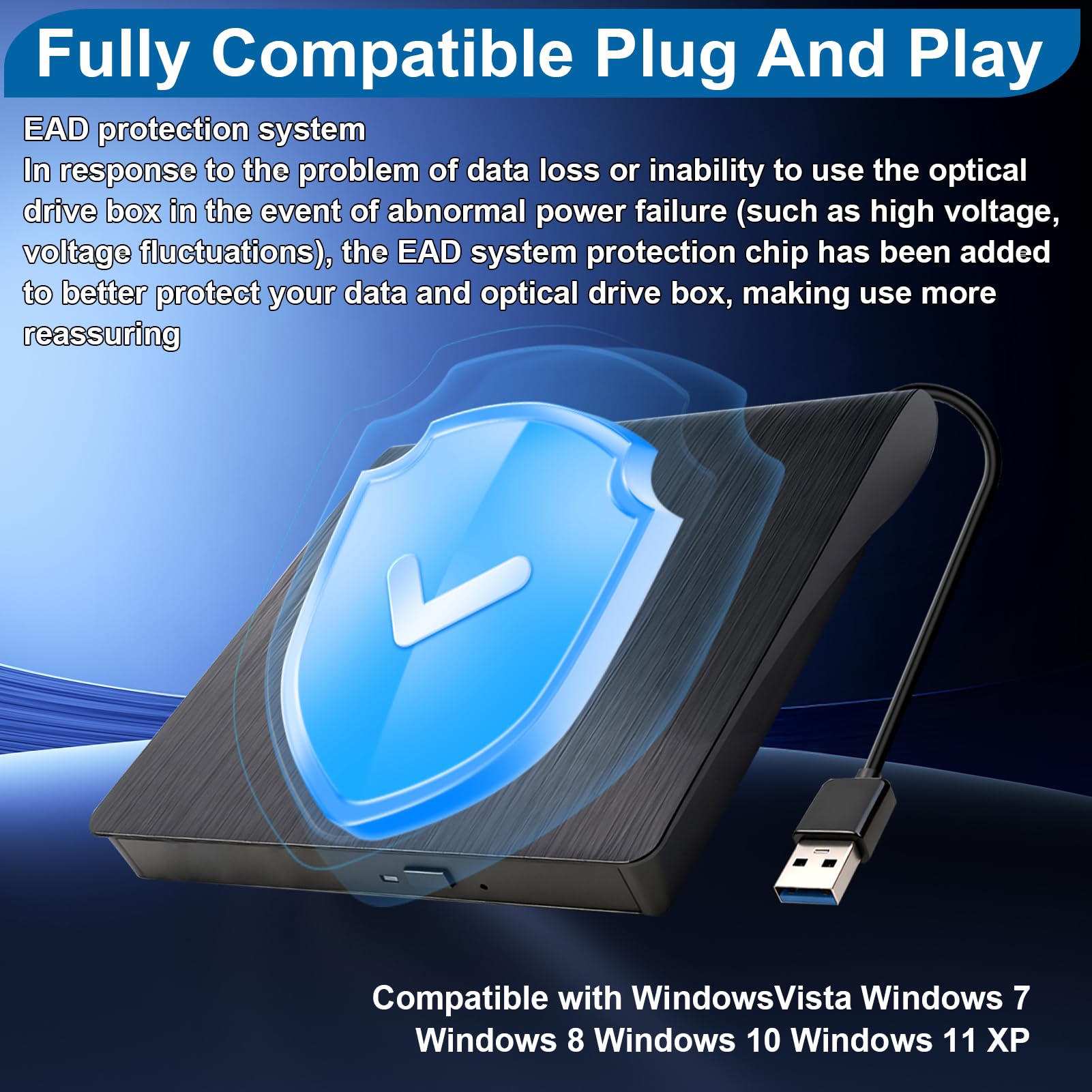 Veridius External CD DVD Drive for USB 3.0 Slim Portable CD DVD Drive Player Burner Writer Reader Rewriter Optical Disc for Laptop PC Desktop Mac IOS Macbook Pro Windows 11 10 8 7 / XP Vista Linux — view 5