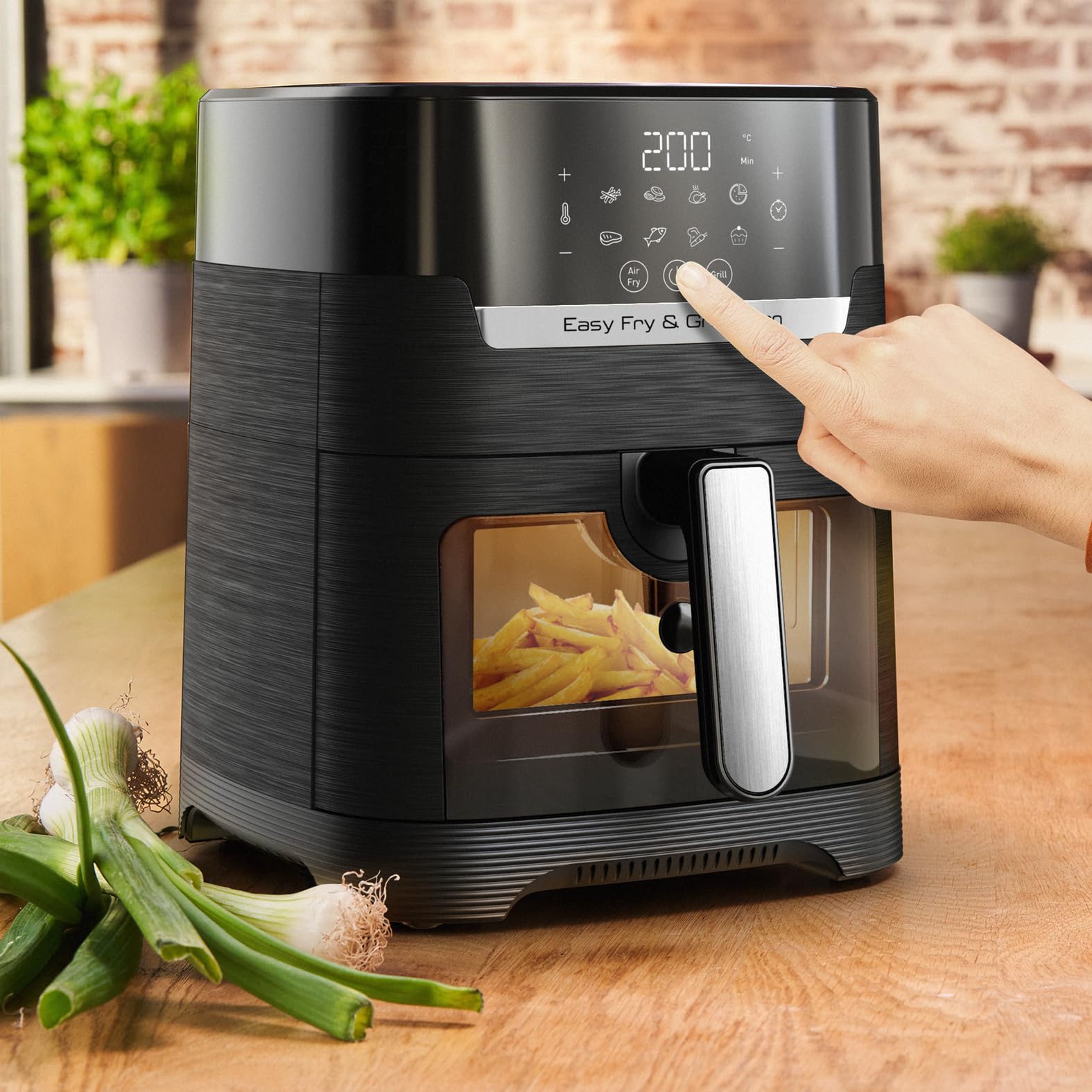 TEFAL EY5068 Easy Fry&Grill Vision Frytkownica beztłuszczowa na gorące powietrze, 4,2 l, grill, technologia Extra Crisp, energooszczędna, ekran dotykowy, 8 programów automatycznych, aplikacja, czarny