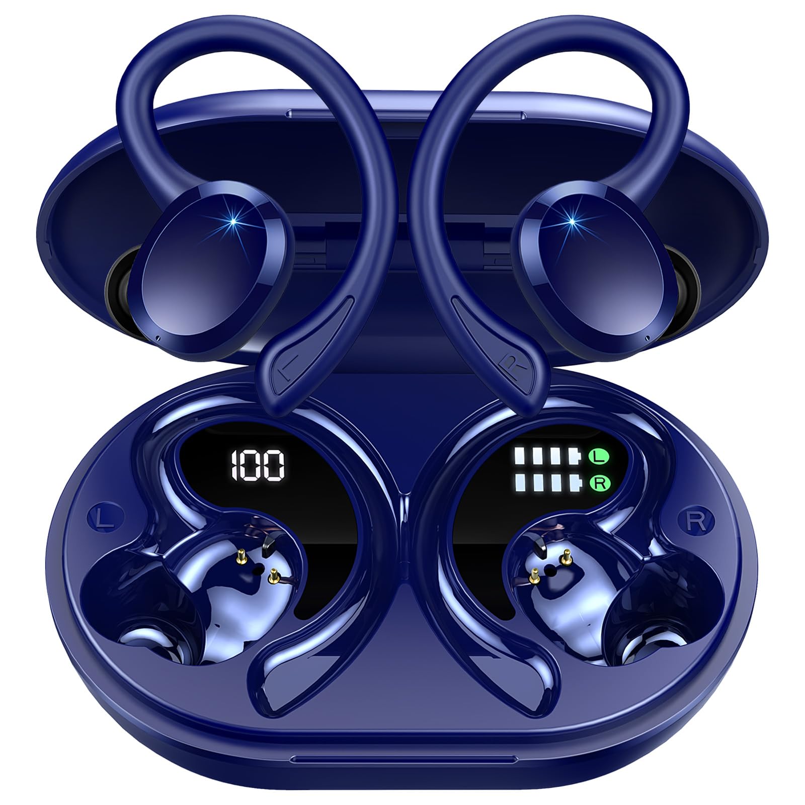 Ecouteurs Bluetooth Sans Fil Sport, 75Hrs Écouteurs Bluetooth 5.4 avec Stéréo HiFi 3D, 4 ENC Réduction de Bruit Mic Oreillette sans Fil USB-C Charge, Étanches IP7 Casque Running LED pour Android/iOS