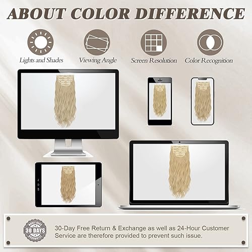 Miniatura 7 de BARSDAR Extensiones de cabello con clip, extensiones de cabello rubio ondulado de 18 pulgadas con clip para mujer, 5 piezas gruesas, naturales,