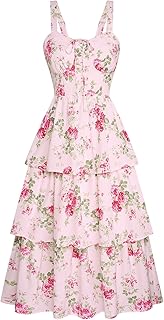 Women's Floral Maxi Dress Summer Wedding Guest Dress Tiered Sleeveless Lace Up Corset Sundress - Buy now