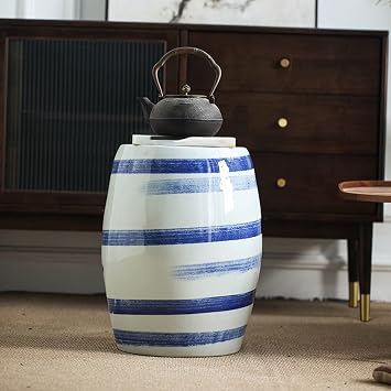 Ceramic Drum Stool, Ceramic Drum Garden Stool,Dressing Stool, Antique Blue & White Porcelain, Suitable for, Patio, Lawn, Home Indoor & Outdoor