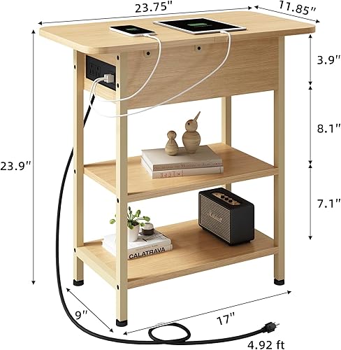 Miniatura 33 de LIDYUK Mesa auxiliar con estación de carga, juego de 2 mesas auxiliares estrechas para espacios pequeños, juego de 2 mesas de noche para dormitorio,