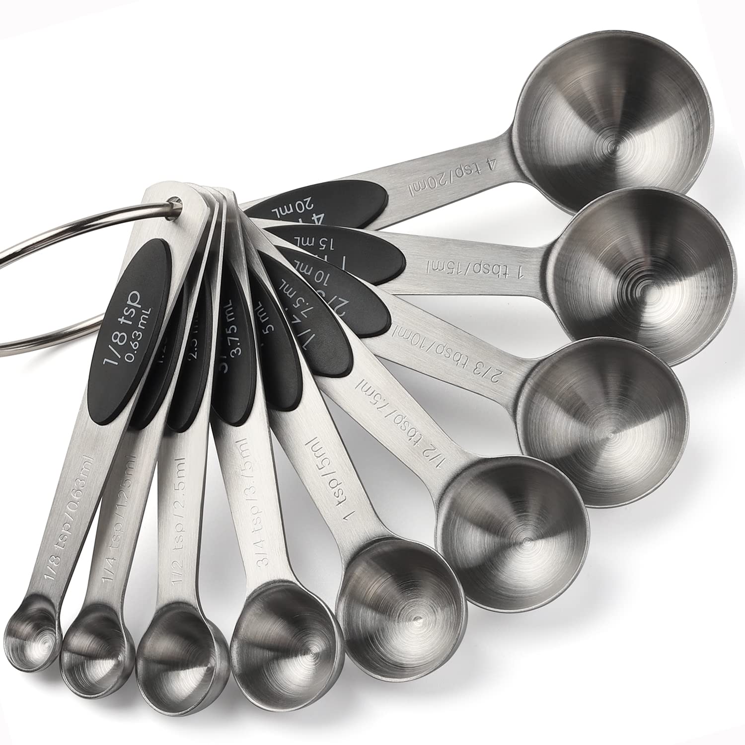 Juego de 9 cucharas medidoras magnéticas apilables de acero inoxidable para medir ingredientes secos y líquidos