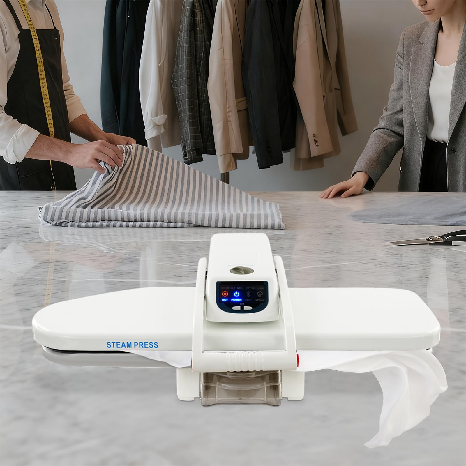 Pressa per ferro da stiro a vapore, 66 cm, con touchscreen, 1600 W (bianco)