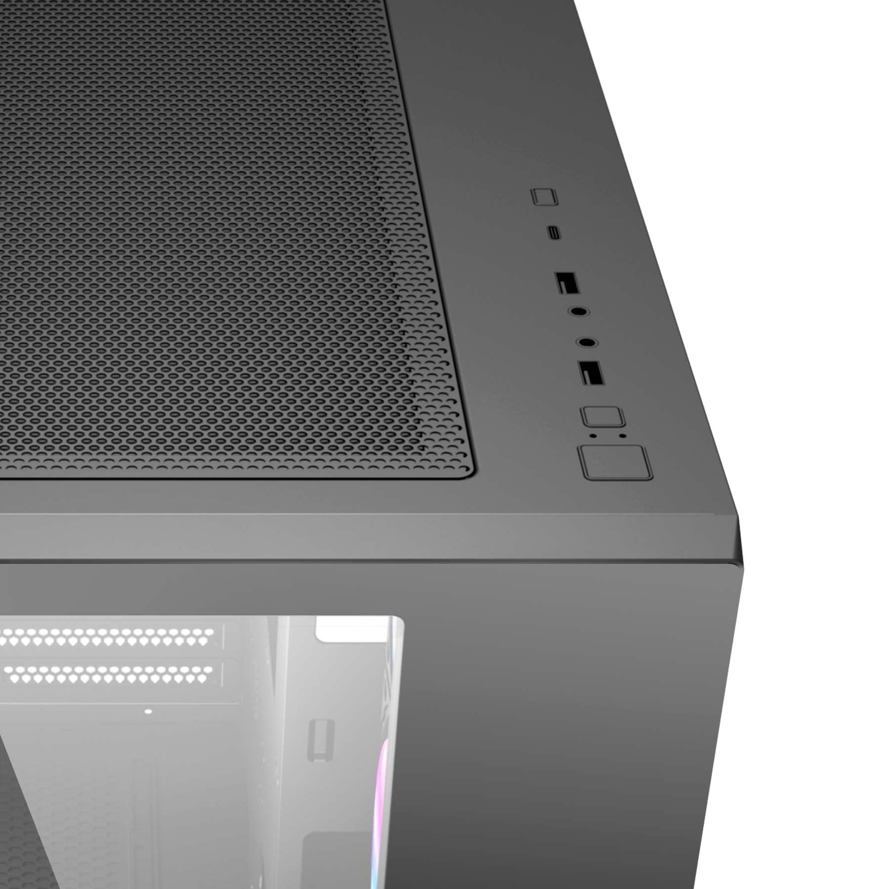 Abysm Gaming Custodia PC Gamer Danube SAVA 285 BX203 Black ATX, con spazio per schede grafiche fino a 410 mm, lato e frontale in vetro temperato, USB-C e ventole ARGB