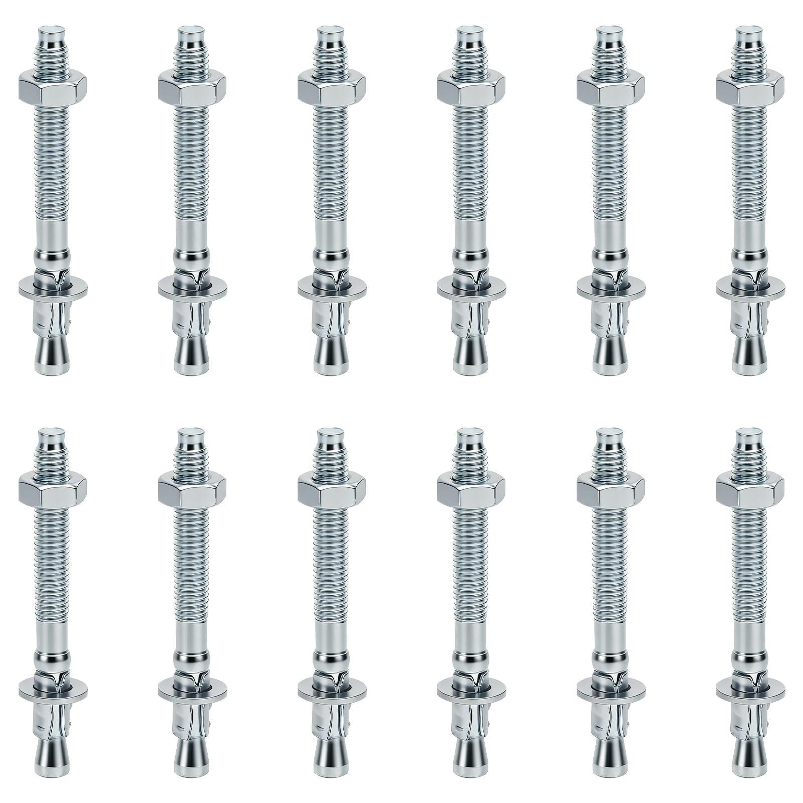 VOSSOT 12 Pezzi Tasselli per Carichi Pesanti M8 X 80 mm, Ancoraggi Zincati, Ancoraggi per Calcestruzzo, Tasselli per Cemento Armato, Bulloni di Ancoraggio, con Dado E Rondella