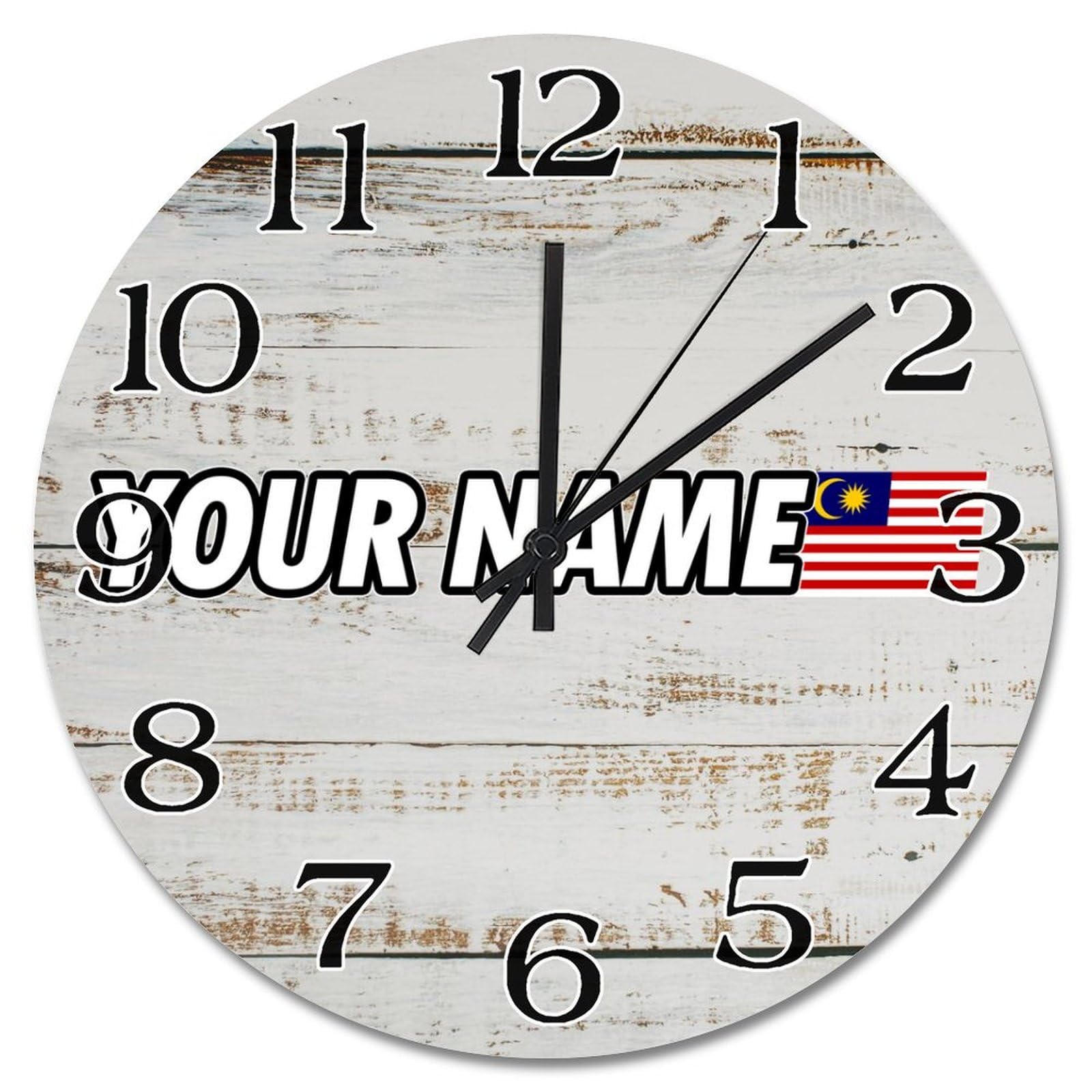 Horloge murale en bois drapeau Malaisie 38cm silencieuse pour salon
