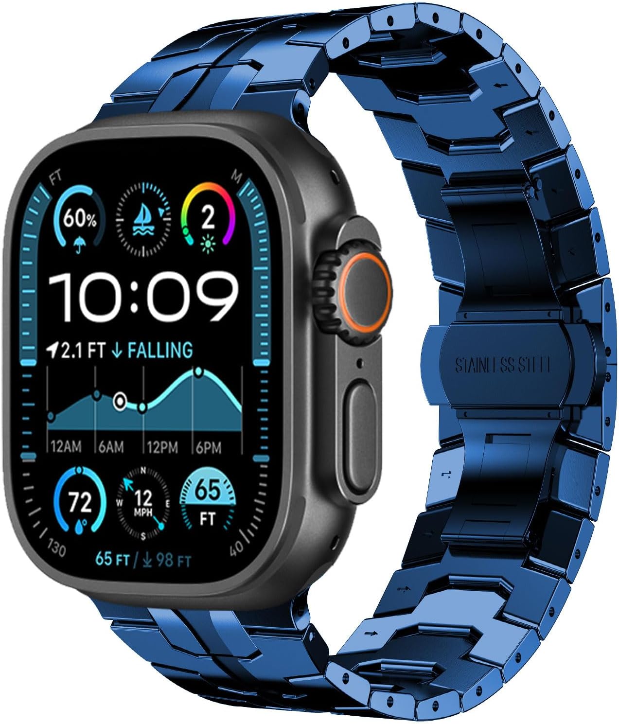 CHANCHY Stainless Steel Band for Apple Watch Band Apple Watch Ultra 3/2/1 Band 49mm, Series 11/10 46mm, 9/8/7 45mm, SE3/SE2/SE 6/5/4 44mm, 3/2/1 42mm, Metal Strap with Folding Clasp for Men, Titanium - Image 9