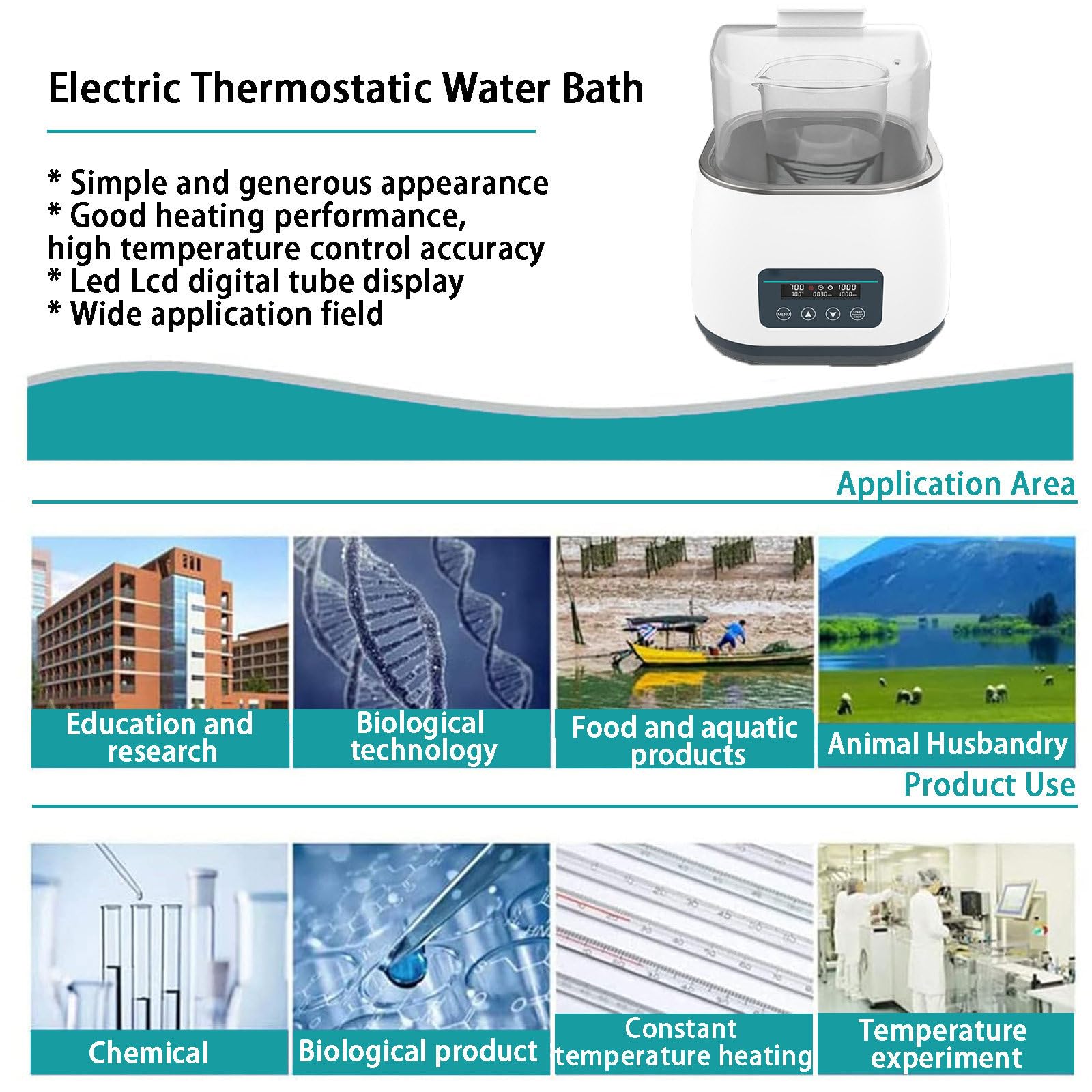 NYANS Baño de Agua Termostático, Baño de Agua de Laboratorio, Panel de Control Digital, Matraz de 2L o Vaso de Precipitados de 3L, para Destilación, Secado, Concentración