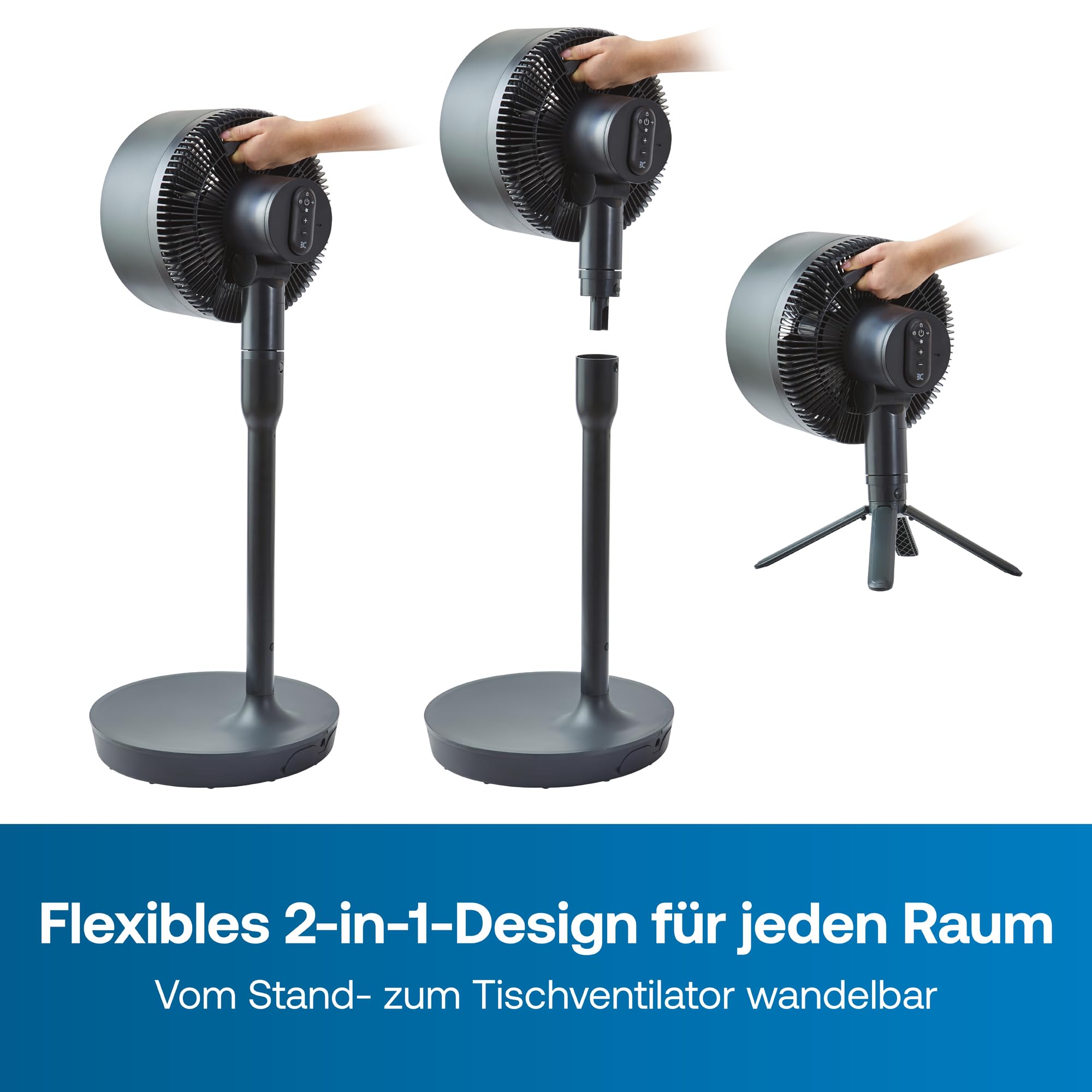 Dimplex DUOCOOL Smart 2-in-1 Akkuventilator Kabellos, Stand- & Tischventilator, 45 Std. Akku, 5 Geschwindigkeiten+Turbo, 20m Reichweite, Leiser Ventilator(36dB), App, Google Home & Alexa, Fernbedienung