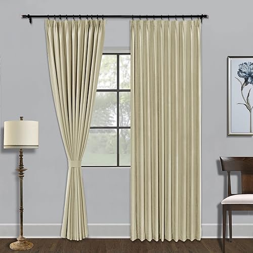 Miniatura 12 de Fcosie Cortina opaca para dormitorio, paneles de cortina con textura de lino, cortinas plisadas para oscurecer la habitación, bloqueo de luz, Verde