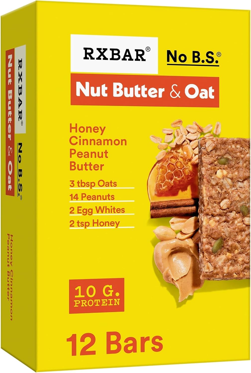RXBAR Nut Butter and Oat Protein Bars, Protein Snacks, Snack Bars, Honey Cinnamon Peanut Butter, 23.2oz Box (12 Count) (Pack of 6)