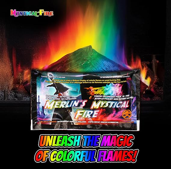 Mystical Fire Merlins Fire Color Changing Packets Fire Pits Campfire Long-Lasting Enchanted Multi-Color Magical Family Fun for Indoor Fireplace or Outdoor Use 0.882 oz Packets 12 Pack