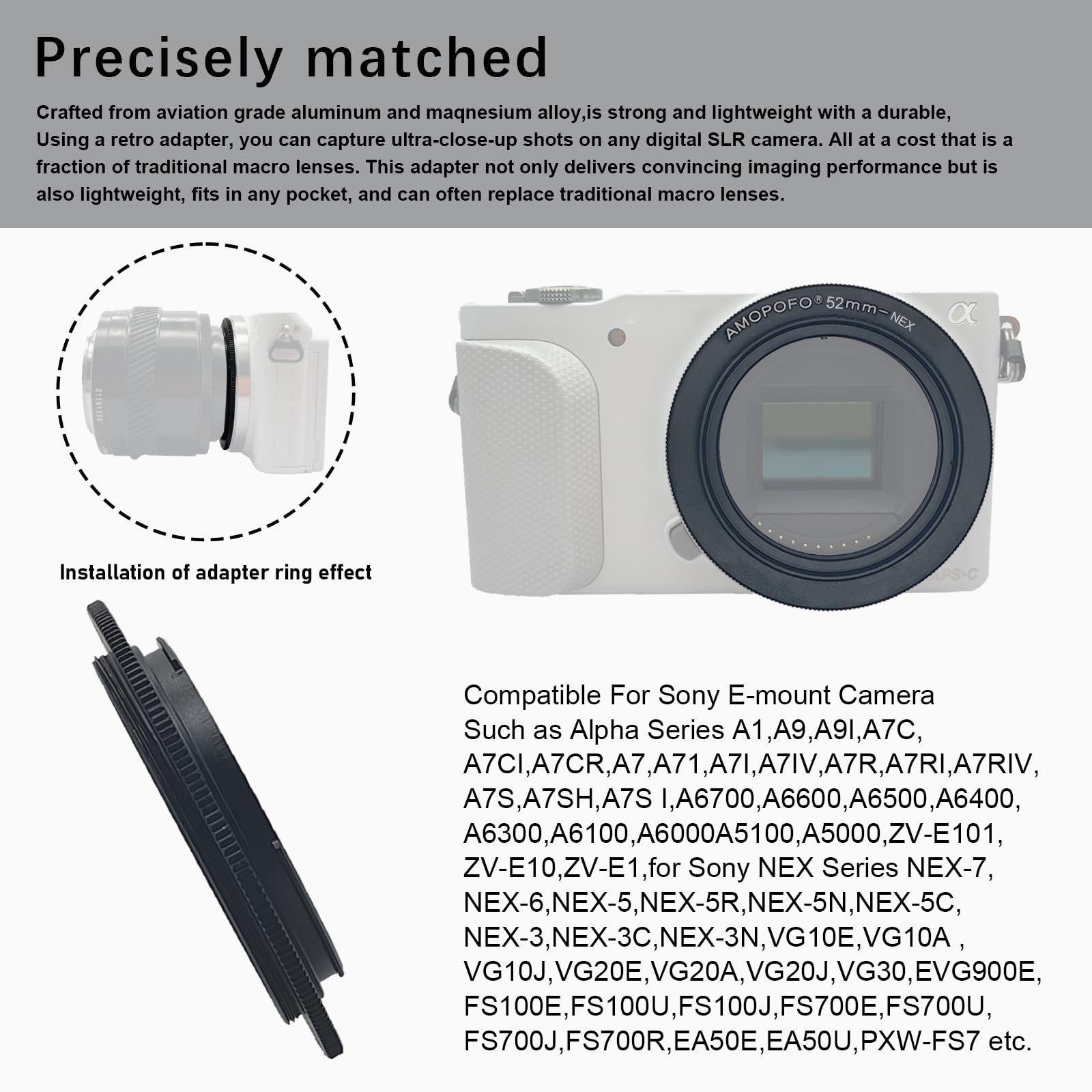 Adattatore Pixco Per Obiettivo C-Mount 2/3" A Fotocamera Sony E (NEX, Alpha, A6000 Serie)