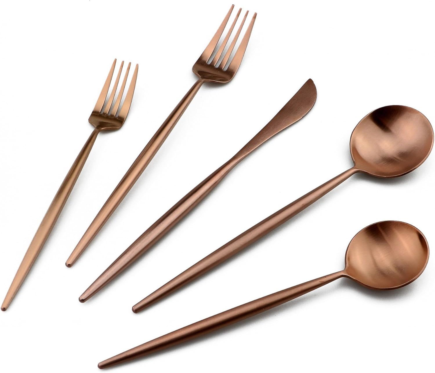 20-Pieces Rose Gold 18/10 Stainles Steel Flatware Set, Knife Fork Spoon Silverware Set Dinnerware Set Service for 4, Matte Finish, Dishwasher Safe