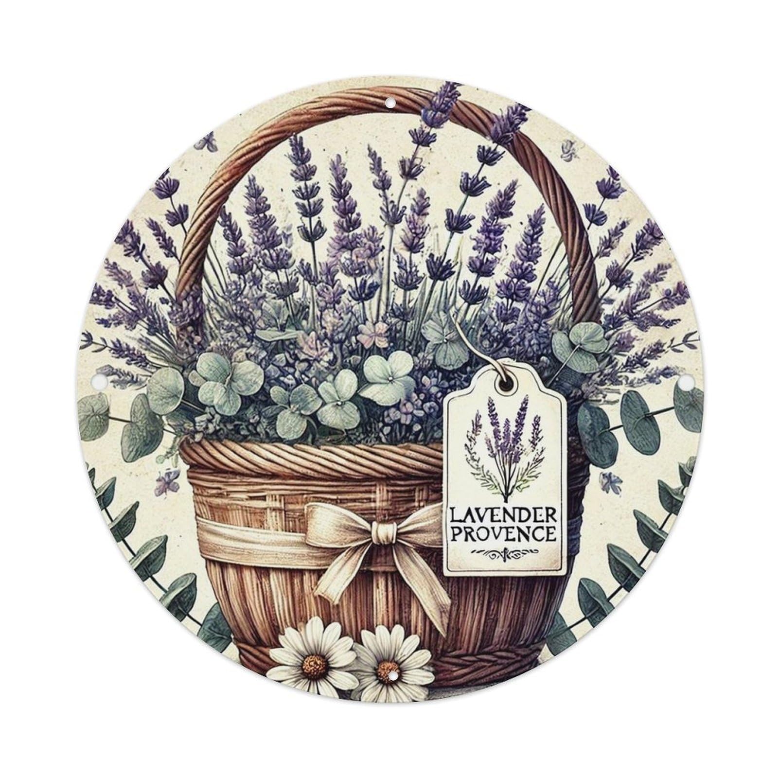 Lavender Basket With Eucalyptus Leaves Tin Sign Metal Poster Vintage Metal Signs for Home Man Cave Bar Cafe Kitchen laundry room Wall Decorations 8x8 inches