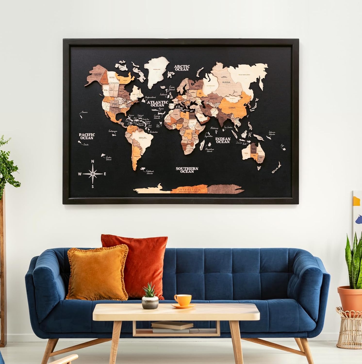 Enjoy The Wood Framed World Map Wall Art Wood Travel Decor 3D World Map On Board Wall Rustic Decoration Housewarming Gift (Large, Board, Multicolor)