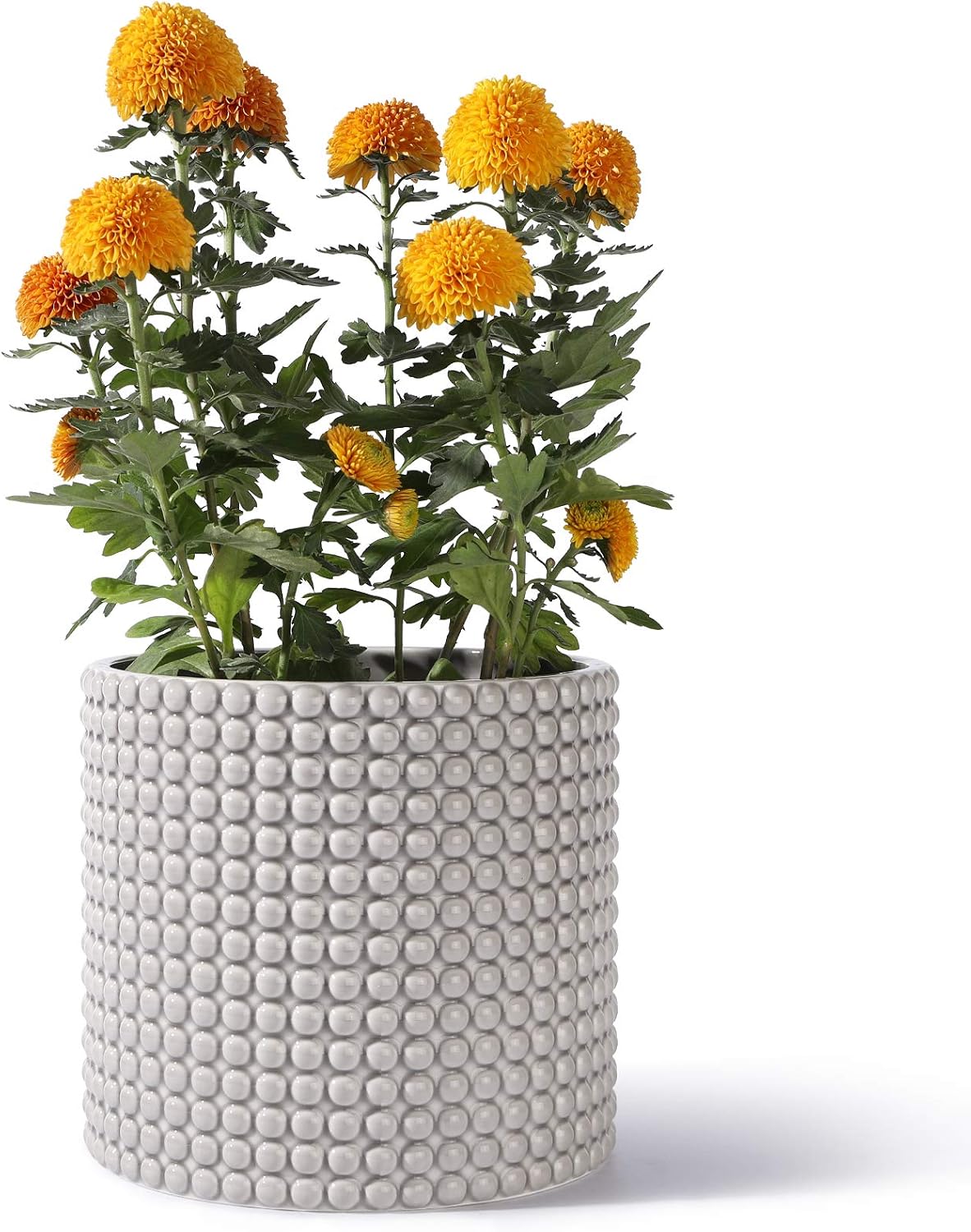 POTEY Grey Planter Pots for Plants Indoor - 8 Inch Ceramic Vintage-Style Hobnail Textured Flower Pot with Drainage Hole for Modern Home Decor 056305, Plants NOT Included