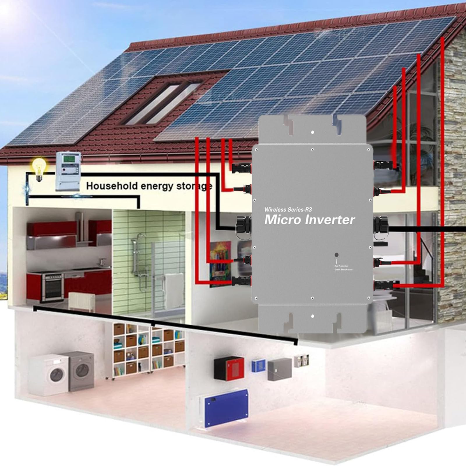 Micro Inverter per Collegamento alla Rete Solare, Onda Sinusoidale Pura MPPT per Collegamento alla Rete, Controllo App Autoraffreddamento, Inverter di Potenza