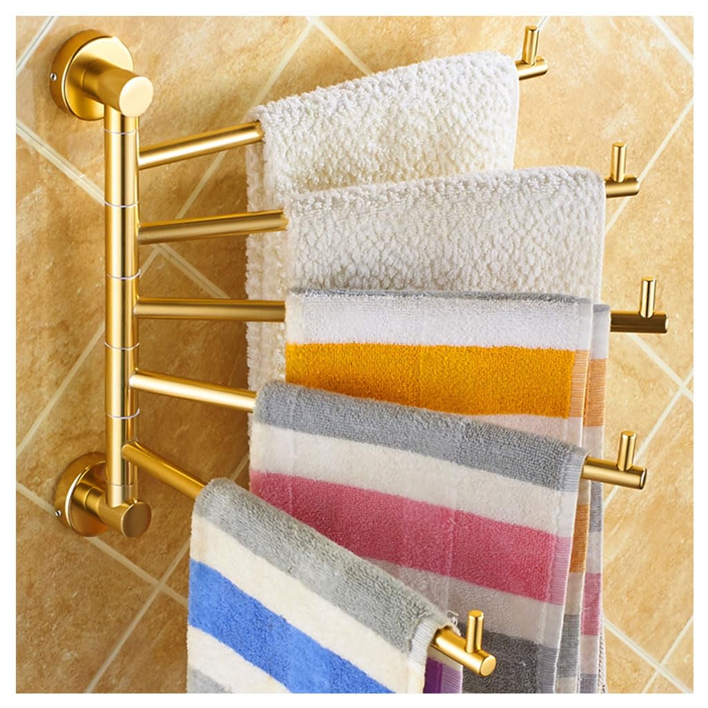 LMYSXAOZ Swivel Towel Rack Bar Rails for Bathroom, Wall Mounted Folding Arm Swing Out Hand Gold Finish Hanger Holder Space Saving Laundry, Kitchen 5Bars