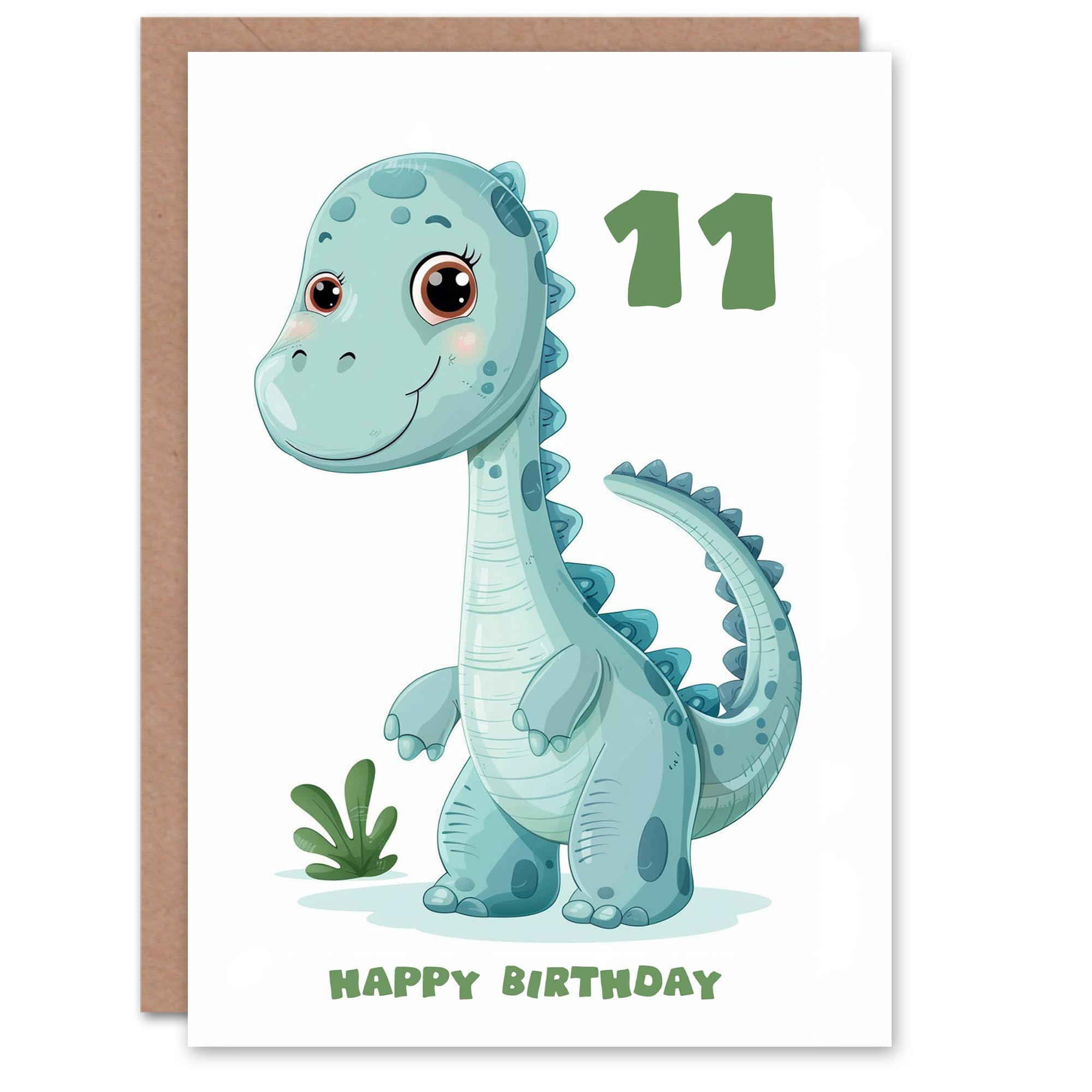 Artery8 11th Birthday Card Cute Blue Baby Dinosaur Cartoon Kids Age 11 Year Old Child For Son Daughter Girl Boy Happy Card
