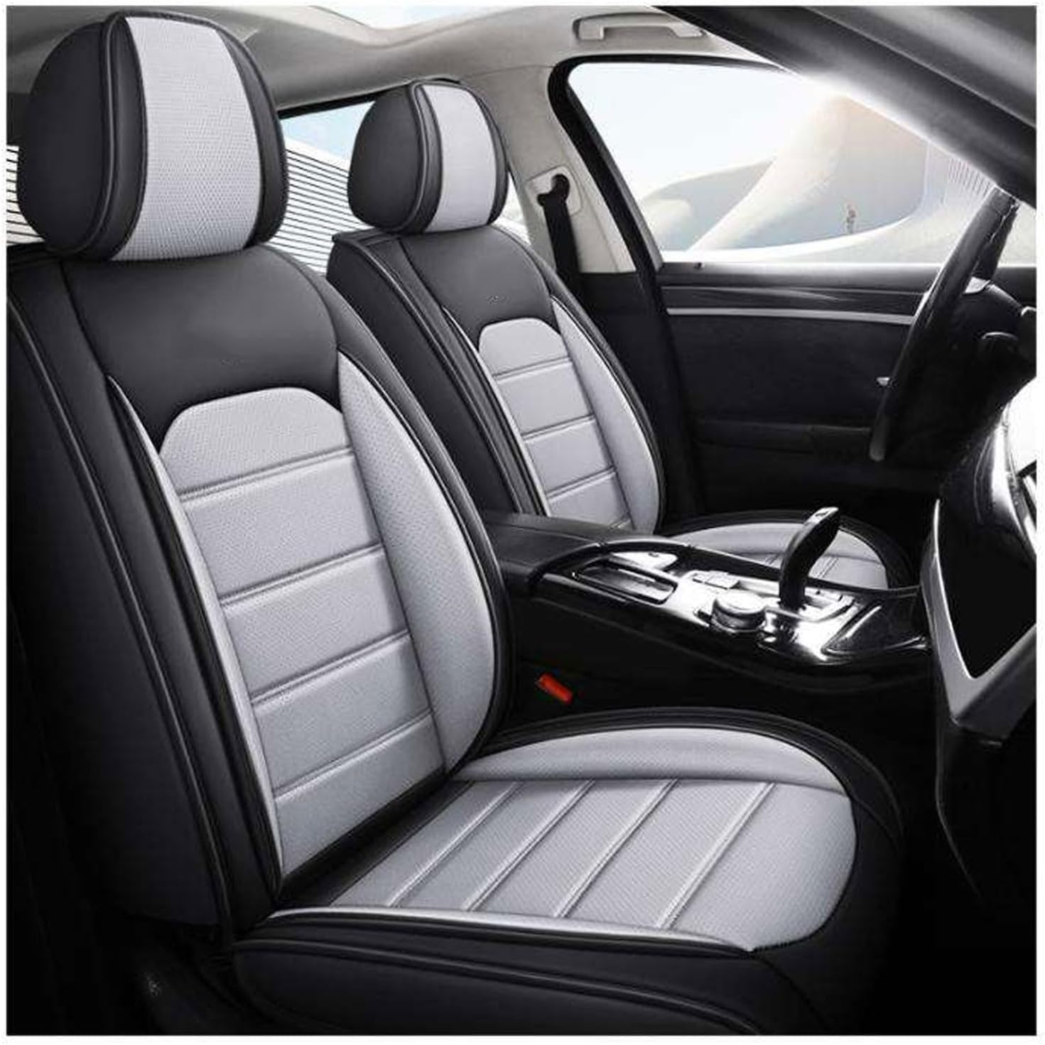 Fundas Asiento Cuero Coche - Juego Completo 5 Piezas (Delanteros y Traseros) - Impermeables, Cómodas - Compatible AirbagCinturón Seguridad【para New Hyunda Tucson 2024,Gris】