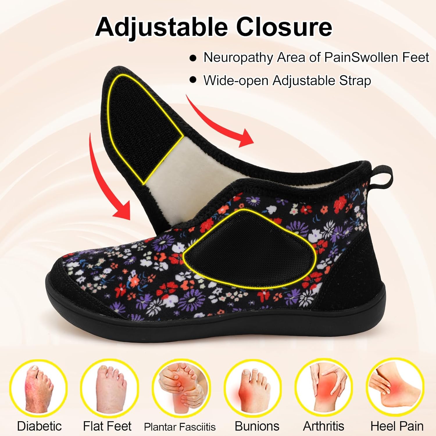 LeIsfIt Slipper Boots for Women Wide Warm House Shoes Non-slip Diabetic Winter Shoes Adjustable Bootie Slippers for Indoor & Outdoor - Image 3