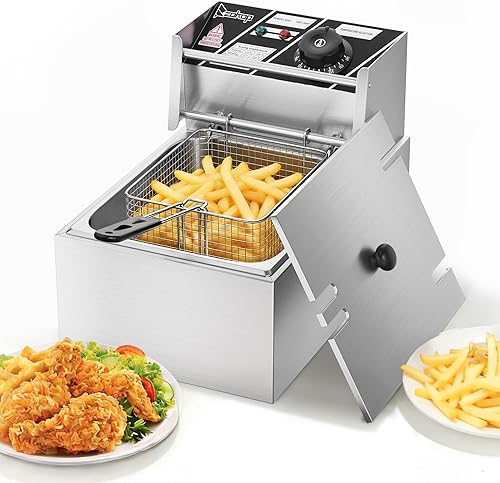 Freidora eléctrica de 11.4QT/10.8L con cesta y tapa, freidora eléctrica de 2500 W, freidora de aceite de encimera para papas fritas, anillos