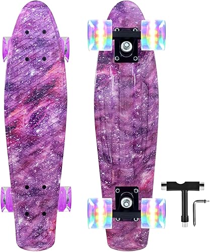 Miniatura 7 de Nattork Patinetas de 22 pulgadas Mini Cruiser Skateboard Completo Retro Patineta con ruedas coloridas iluminadas para niños, niñas, niños
