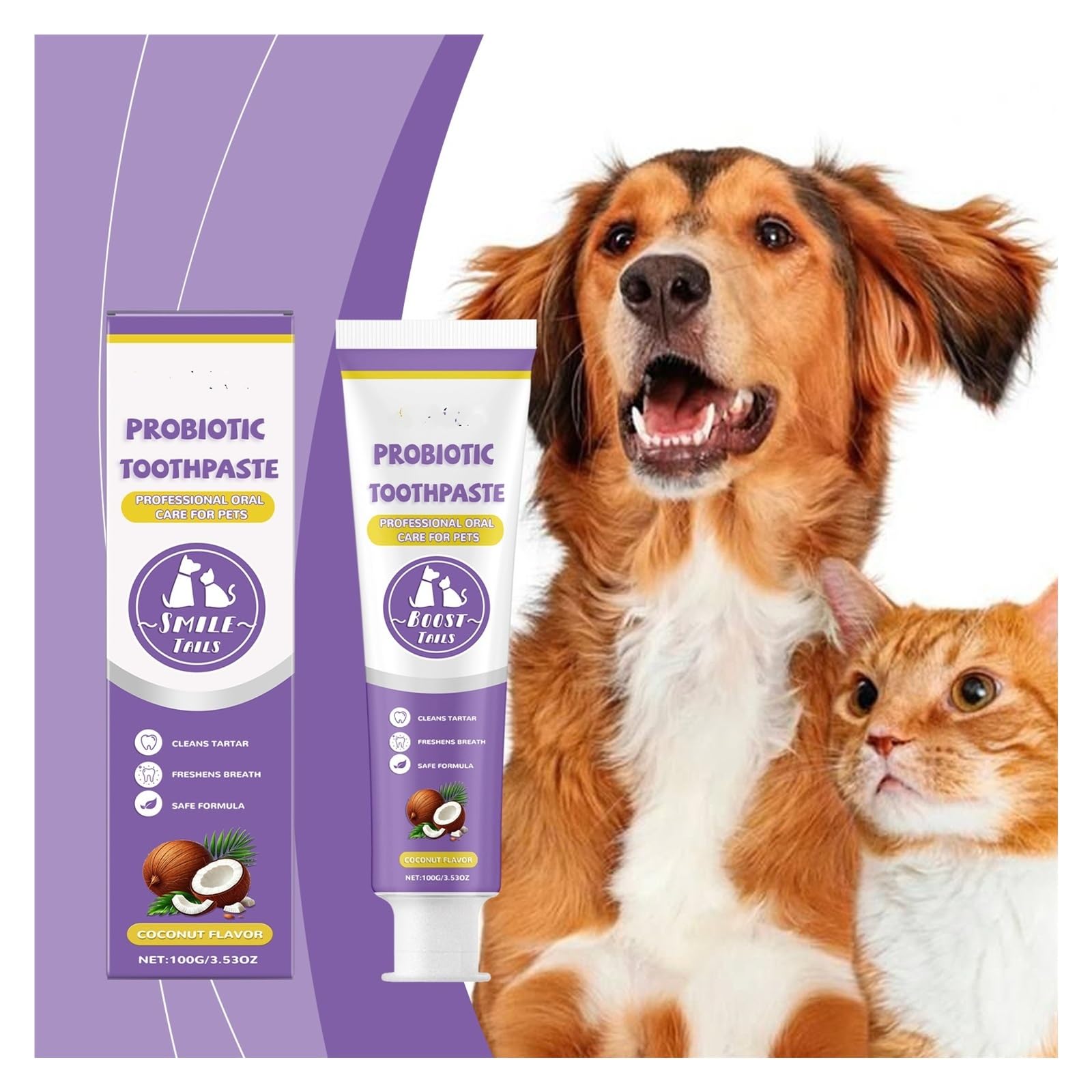 Pasta de dientes probiótica for mascotas de 100 g, elimina poderosamente las manchas y el color amarillento, el secreto for un aliento fresco(4pcs)