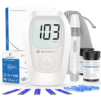 Glucoracy G-425 Blood Glucose Monitoring System, Portable Blood Sugar Tester with 100 Test Strips, 100 Lancets & Easy Code-Free Setup