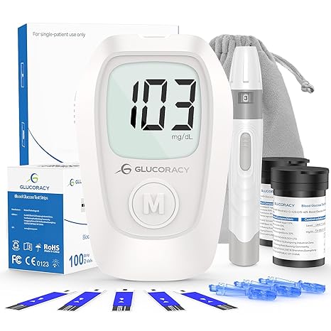 Glucoracy G-425 Blood Glucose Monitoring System, Portable Blood Sugar Tester with 100 Test Strips, 100 Lancets & Easy Code-Free Setup