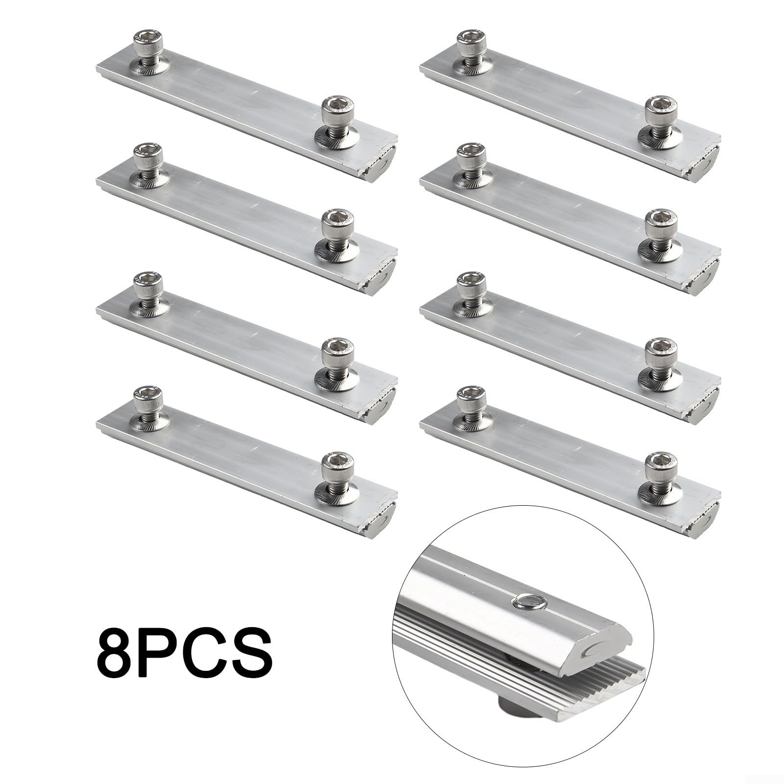 Aluminiowe uchwyty montażowe do paneli słonecznych, zestaw 8 sztuk, do modułów fotowoltaicznych, instrukcja montażu, złącze do łączenia szynowego, 14 cm