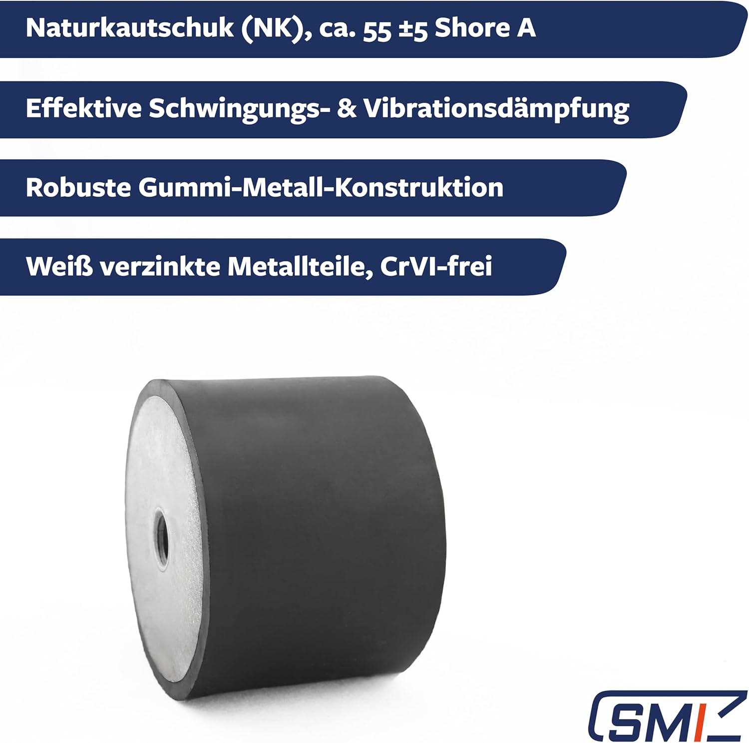 SMI - Rubber Buffer Female Thread M4 Rubber Metal Buffer Vibration Dampening Silent Block - D10 x H10, Thread Depth 4 mm, Natural Rubber 55 Shore, for Mechanical Engineering (Pack of 44)