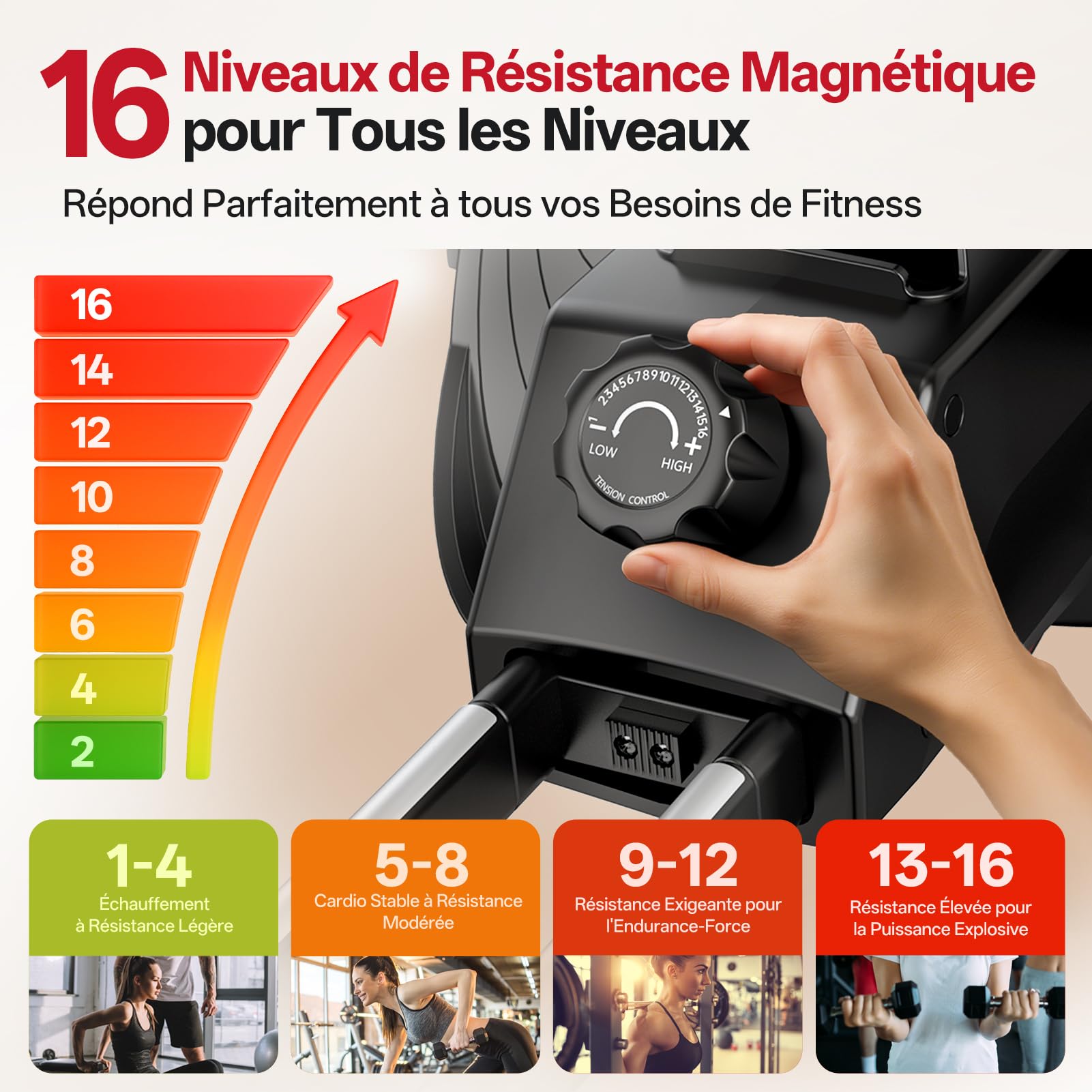 JOROTO Rameur pour la Maison, 16 Niveaux de Résistance, Rameur Magnétique Ultra-Silencieux avec App Kinomap, Double Rail pour Stabilité et Fluidité, Compact et Facile à Assembler - Fitness à Domicile