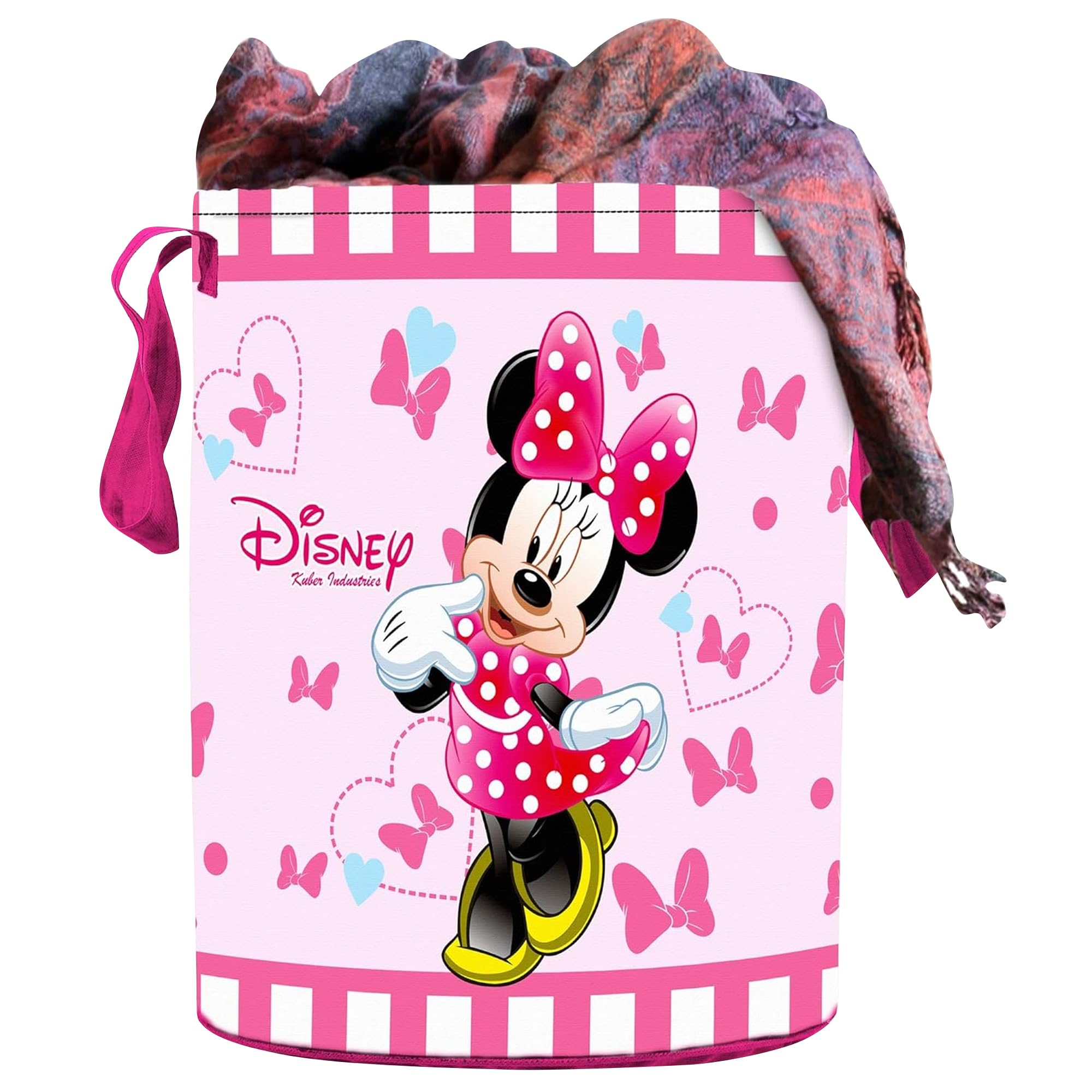 Kuber Industries Laundry Basket (45 LTR) Foldable Non-Woven Basket | Round Cloth Laundry Bag | Washing Storage Basket | Disney Minnie | Pink