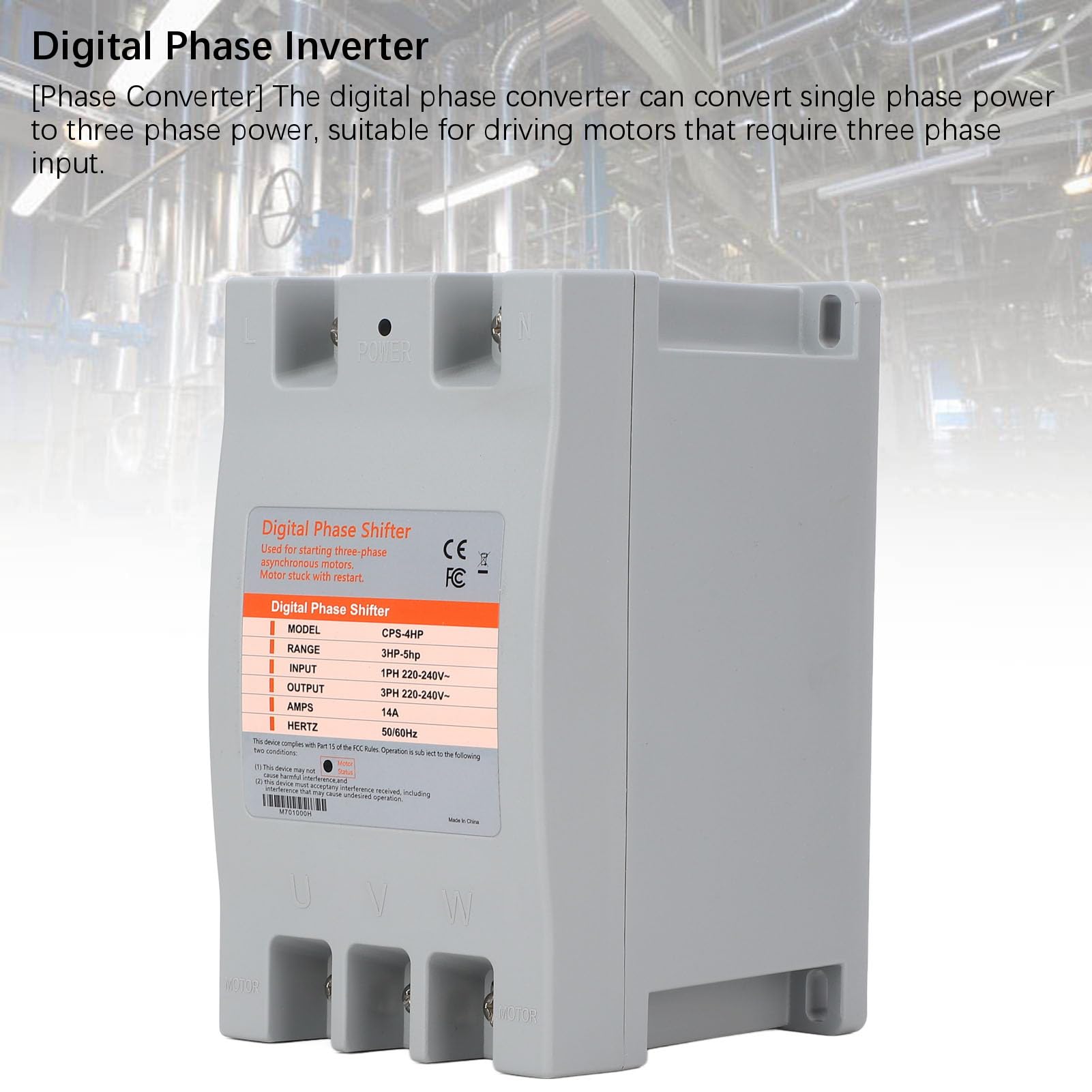 Convertitore di fase singolo a trifase, 2,5 a 3,7KW 14A 50 60Hz Sfasatore digitale ad alta efficienza, Convertitore di frequenza 3 a 5 cavalli