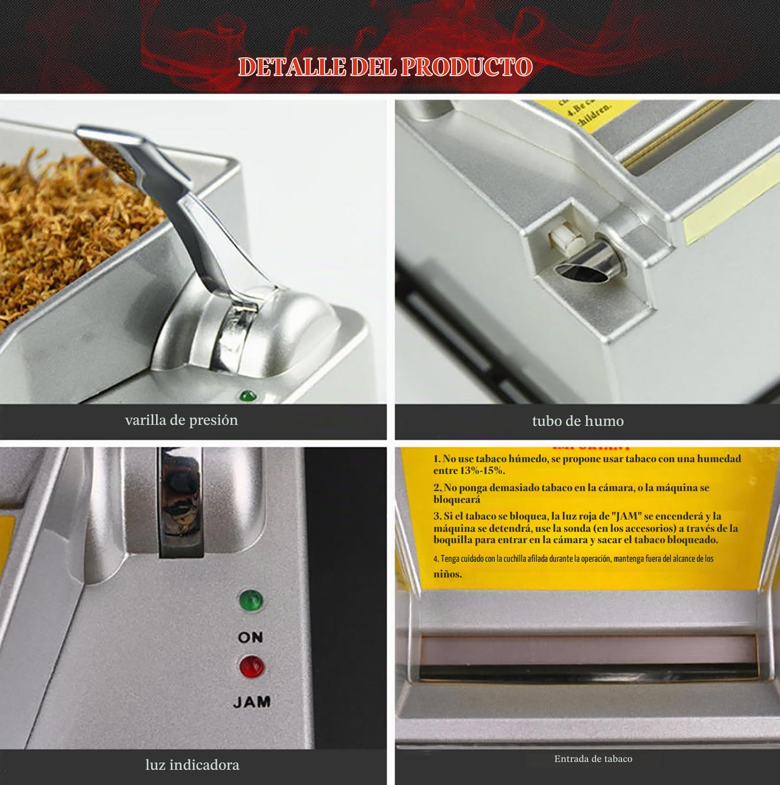 Máquina automática de liar cigarrillos, motor de alta frecuencia, descarga uniforme, incluye cepillo de limpieza, compatible con la mayoría de papeles y tuberías de cigarrillos