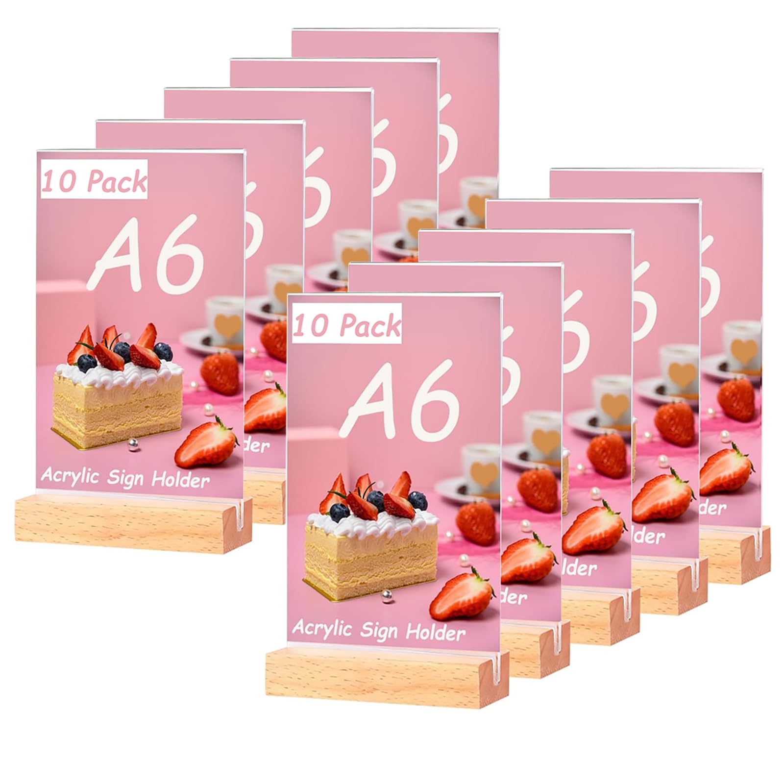 URbantin A6 Acrylic Sign Holder,10 Pack Clear Display Stands (Wood Base)