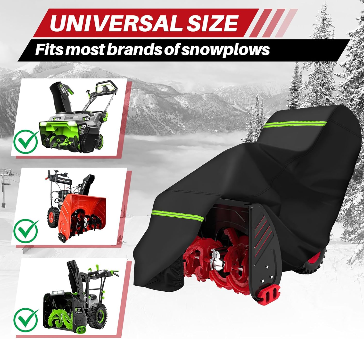 CHANGE MOORE Snow Blower Cover - 600D Snowblower Covers Water Repellent PVC Coating, 2x Air Vents , 2x fluorescent webbings, Storage Bag Universal Fit Most Two Stage Snow Blower Orange