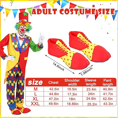 Miniatura 6 de Yahenda Juego de disfraz de payaso de 7 piezas, incluye disfraz de payaso rojo, peluca de payaso, zapatos de payaso, accesorios de sombrero de payaso