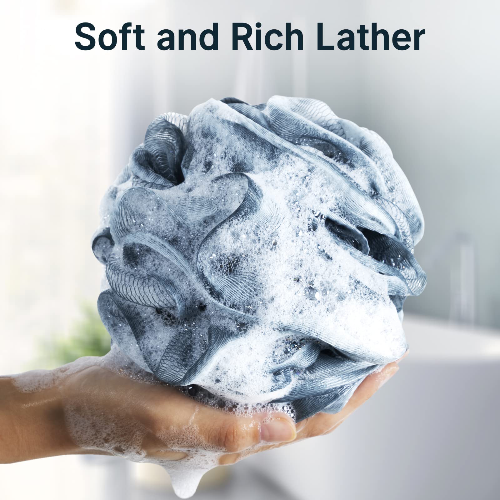 AmazerBath Esponja de lufa, lufa de ducha para hombres y mujeres, juego de 3 esponjas de lufa índigo y borde blanco, esponja de baño de 2.12 oz/unidad